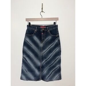 London Blue Vigoss Jeans Denim Skirt Dark Wash Paneled Chevron Y2K Cyber Grunge